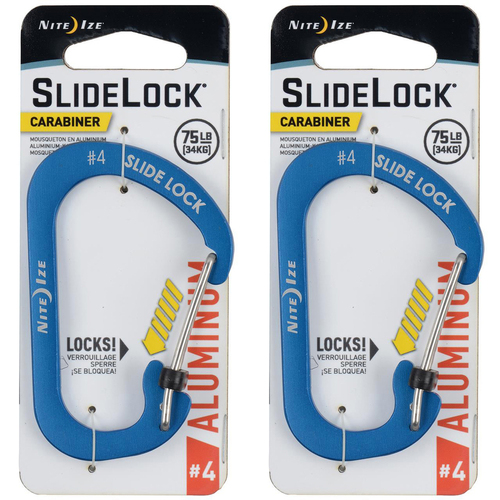 2PK Nite Ize Slidelock 8cm Aluminium #4 Carabiner - Blue