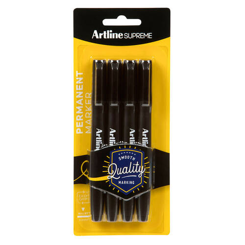 4pc Artline Supreme 1.0mm Permanent Markers - Black