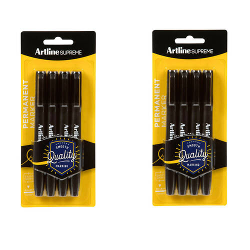2x 4pc Artline Supreme 1.0mm Permanent Markers - Black