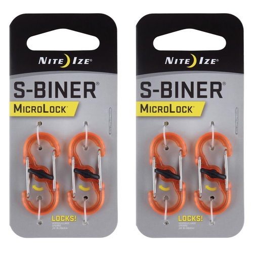 2x 2pc Nite Ize S-Biner Microlock Polycarbonate Carabiner - Orange
