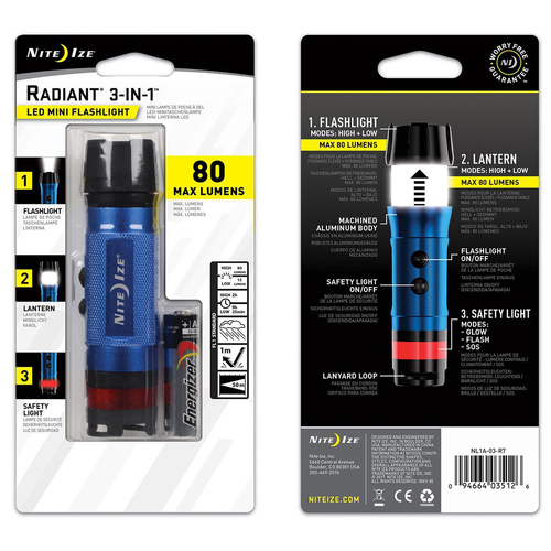 Nite Ize Radiant 3-In-1 LED Mini Flashlight 80lm - Blue