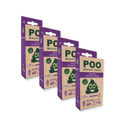 4x 60pc M-Pets Poo Bio Dog/Puppy Pet Waste Disposal Bags Holder Scented Lavender 