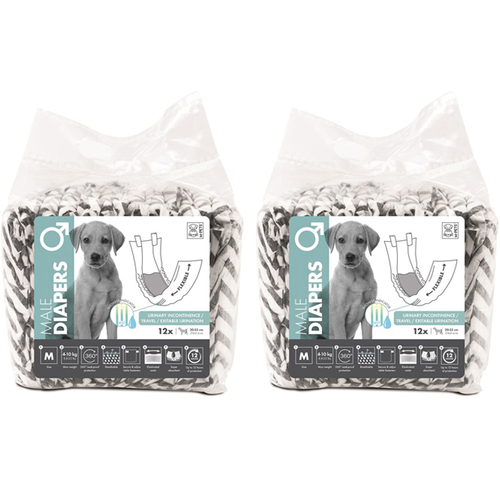 2x 12pc M-Pets Male Dog/Puppy Pet Diapers Breathable Medium w/ Witness Indicator