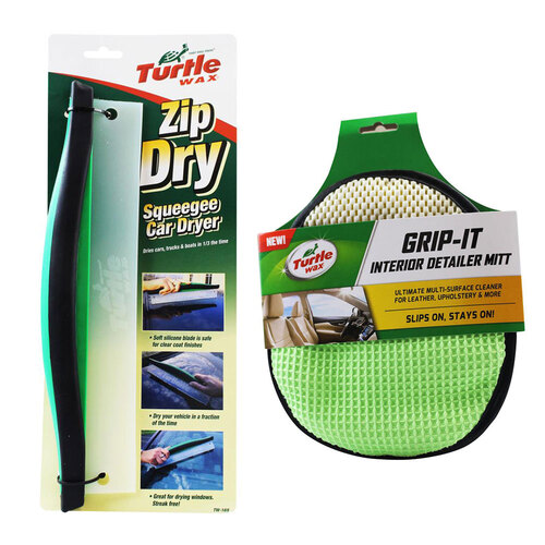 Turtle Wax Grip-It Interior Detailer Mitt & Dry Squeegee Car Dryer Combo