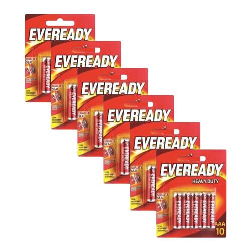 6x 10pc Eveready AAA Heavy Duty Zinc-Carbon Battery For Most Devices