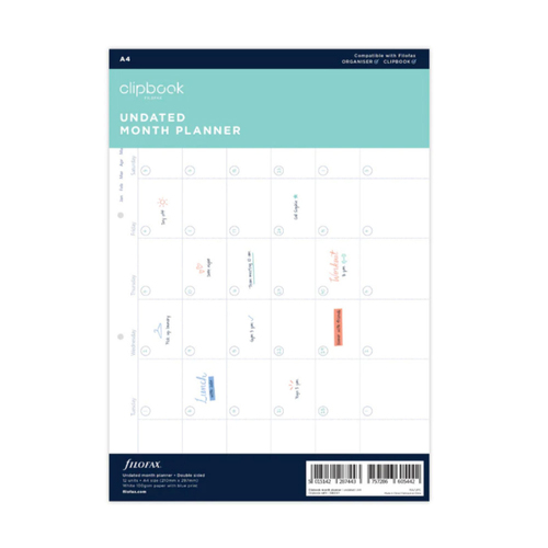 12pc Filofax A4 Clipbook Undated Month Planner Refill