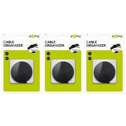 3PK Goobay 1m Cable Management Hook & Loop Organiser - Black
