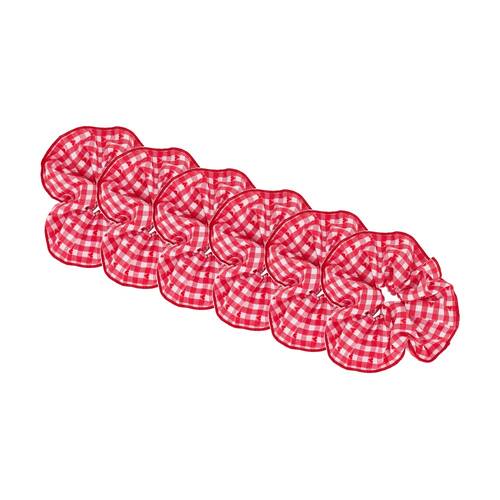 6PK Annabel Trends Tamed Scrunchie Women's Hair Accessory 22.5cm Red Gingham