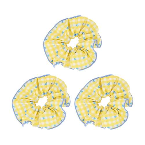 3PK Annabel Trends Tamed Scrunchie Women's Hair Accessory 22.5cm Yellow Gingham