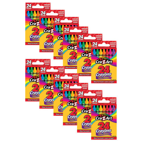 12x 24pc Cra-Z-Art Stationery School Quality Kids Drawing Crayons 3y+ Multi Colour