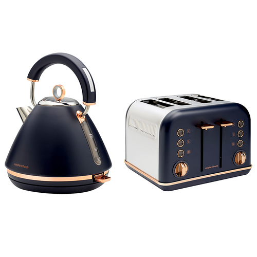 Morphy Richards 1.5L Accents Rose Gold Kettle & 4 Slice Toaster Midnight Blue