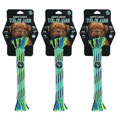 3PK Paws & Claws Tug-Of-War Rubber Core Rope 30cm Blue/Green