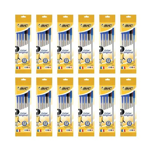 12x 5pc BIC Cristal Xtra Life Ballpoint 1mm Writing Ballpen Blue Stationery