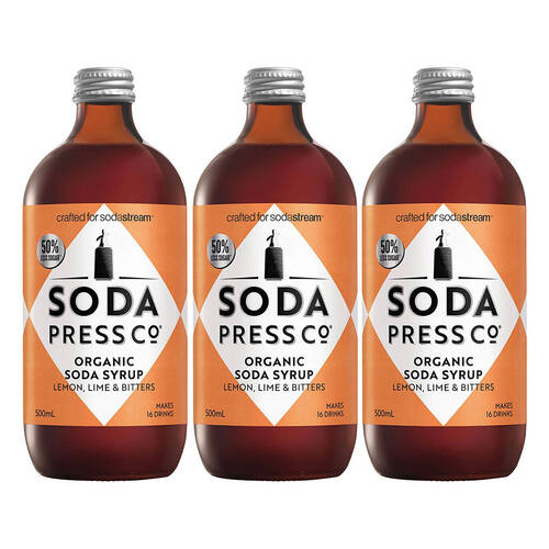 3PK Soda Press Co Organic Soda Syrup 500ml - Lemon Lime & Bitters