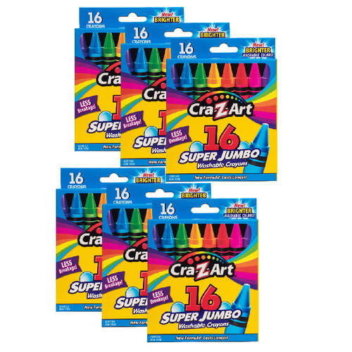 6x 16pc Cra-Z-Art Stationery Super Jumbo Washable Kids Drawing Crayons 3y+