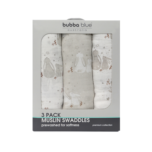 3pc Bubba Blue Bunny Dream Baby Muslin Swaddle Wrap/Pram Cover 120x120cm