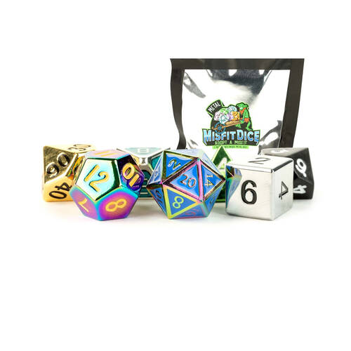 7pc Fanroll by Metallic Mystery Misfit Metal/Polyhedral RPG Tabletop Dice Set
