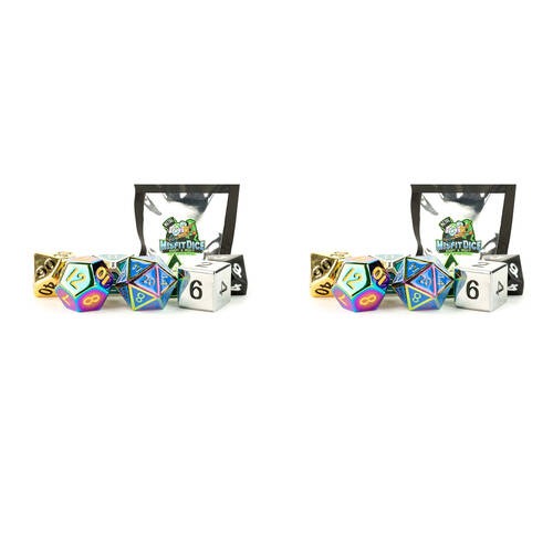 14pc Fanroll by Metallic Mystery Misfit Metal/Polyhedral RPG Tabletop Dice Set