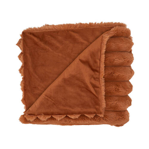 Annabel Trends Ribbed Fur Blanket Throw Home Bedding 130x160cm Toffee