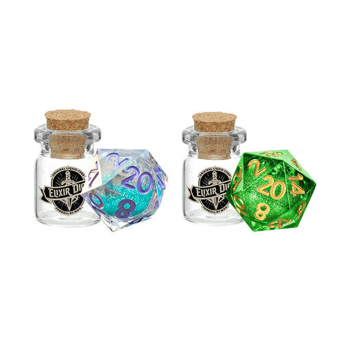 2pc Fanroll by Metallic D20 Elixir Liquid Core Dice Aegis of Hope & Disco Vibes