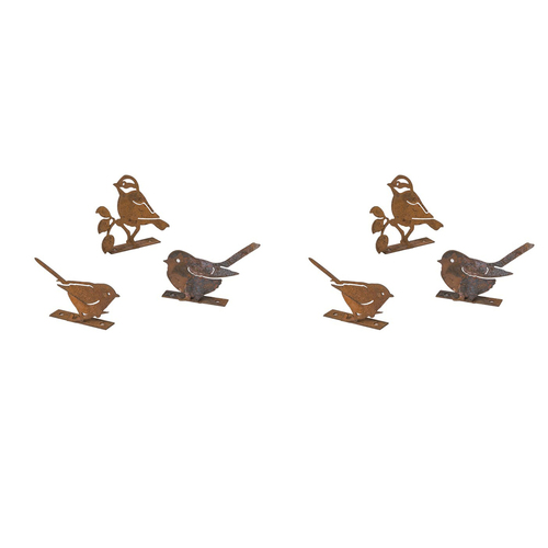 2x 3pc Garden Rust Metal 10cm Bird Silhouette Set - Small