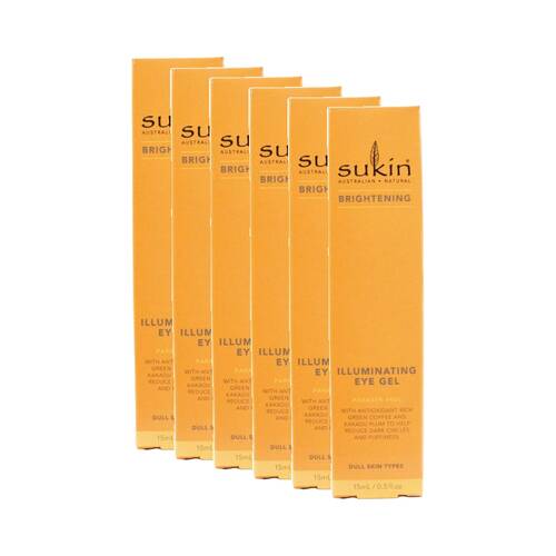 6PK Sukin Brightening Illuminating Eye Gel Paraben Free Natural Skincare 15ml