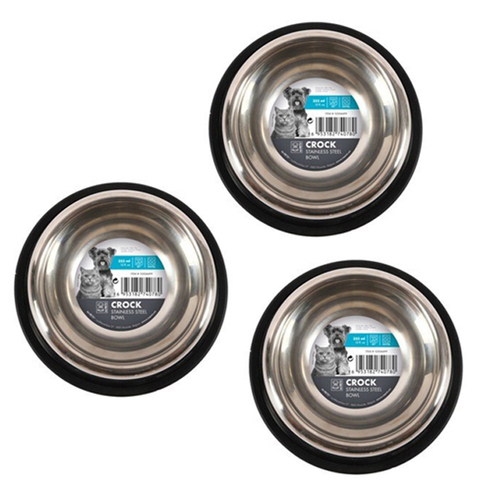 3PK M-Pets Crock 17cm Dog Pet Stainless Steel Bowl Anti Slip Feeding Container Small