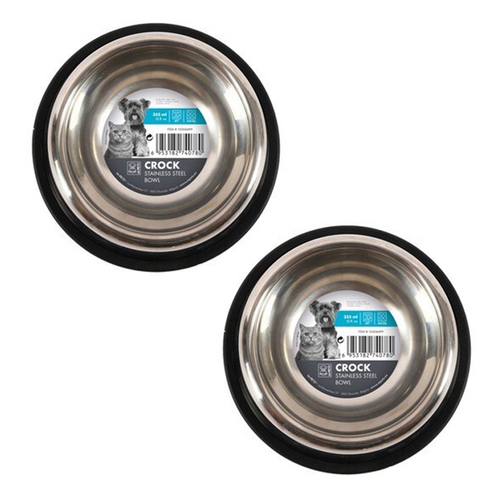 2PK M-Pets Crock 25cm Dog Pet Stainless Steel Bowl Anti Slip Feeding Container Large