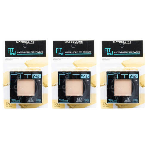 3PK Maybelline Fit Me Matte Poreless Compact Powder 8.5g Buff Beige 130