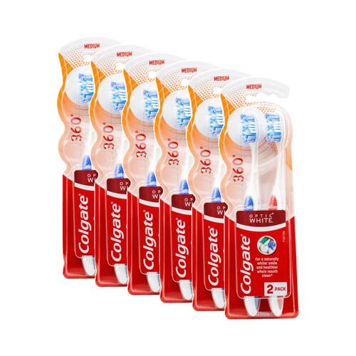 6x 2PK Colgate Optic White Toothbrush Pack Medium Firmness Bristles Dental Care