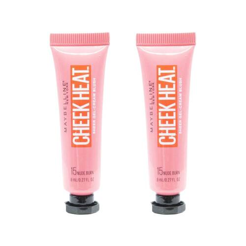 2PK Maybelline Cheek Heat 8ml Sheer Gel Cream Blush Nude Burn 15 Makeup