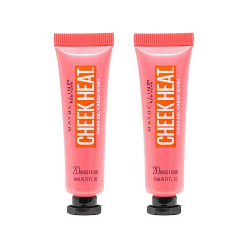 2PK Maybelline Cheek Heat 8ml Sheer Gel Cream Blush Rose Flush 20 Makeup
