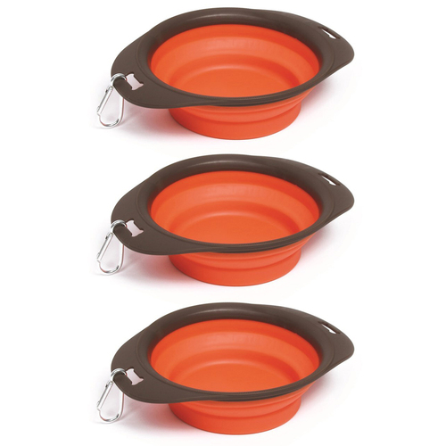 3PK M-Pets 420ml On The Road Foldable Portable Bowl Travel Feeding Container Orange
