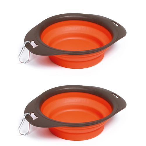2PK M-Pets 740ml On The Road Foldable Portable Bowl Travel Feeding Container Orange