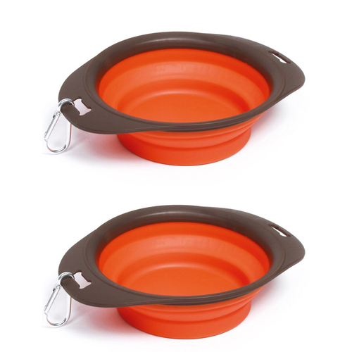 2PK M-Pets 1230ml On The Road Foldable Portable Bowl Travel Feeding Container Orange
