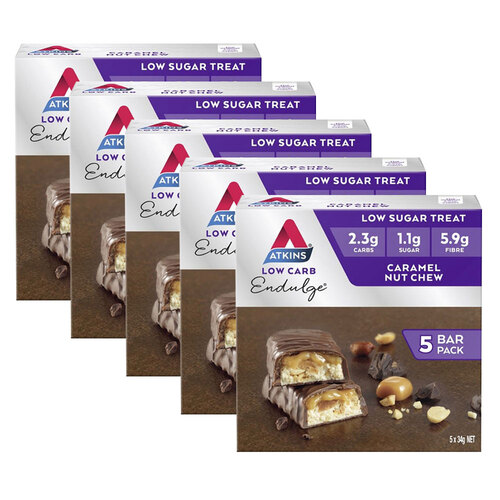 5x 5pc Atkins Low Carb 34g Endulge Bar - Caramel Nut Chew