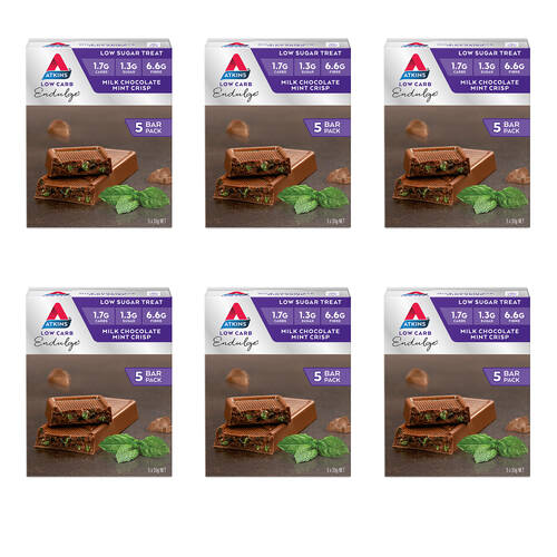 6x 5pc Atkins Endulge Low Carb Sugar Snack Bar 30g Milk Chocolate Mint Crisp