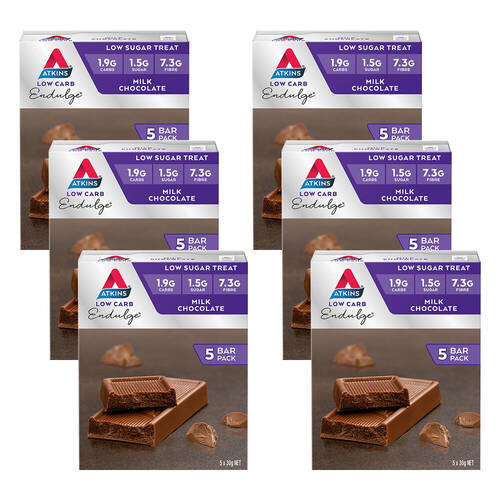 6x 5pc Atkins Endulge Bar 150g Milk Chocolate Snack Bar