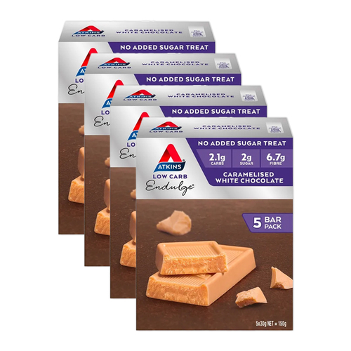 4x 5pc Atkins Low Carb Endulge Caramelised White Chocolate Bars 30g