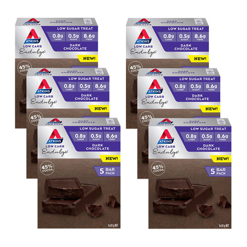 6x 5pc Atkins 30g Endulge Low Carb Dark Chocolate Snack Bar