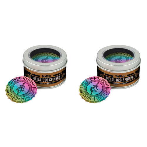 2PK Fanroll by Metallic Metal D20 RPG Tabletop Gaming Dice Spinner - Torched Rainbow