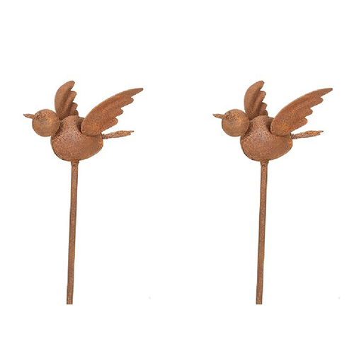 2x Garden Rust Metal 60cm Bird on Stick Outdoor Decor - Assorted