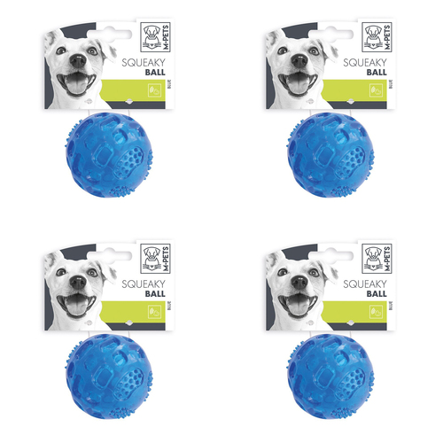 4PK M-Pets 6.3cm Squeaky Ball Dog/Puppy Pet Interactive Fetch Exercise Toy Blue