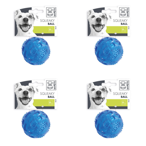 4PK M-Pets 6.3cm Squeaky Ball Dog/Puppy Pet Interactive Fetch Exercise Toy Blue