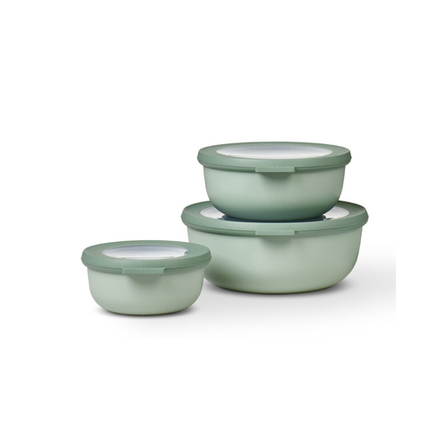 3pc Mepal Cirqula Food Bowl w/ Lid Set Round 350ml/750ml/1.25L - Nordic Sage