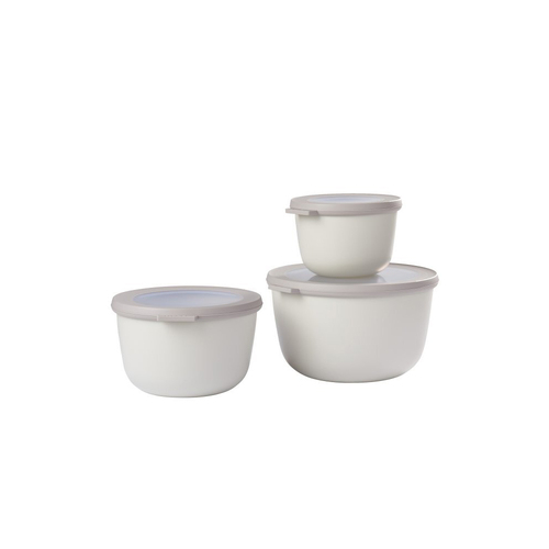 3pc Mepal Cirqula Food Bowl w/ Lid Set Round 500ml/1L/2L - Nordic White