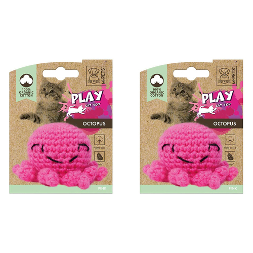 2x M-Pets 7x5cm Cat/Kitten Pet Cotton Octopus w/ Catnip - Pink