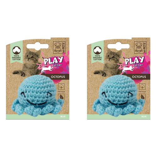 2x M-Pets 7x5cm Cat/Kitten Pet Cotton Octopus w/ Catnip - Blue