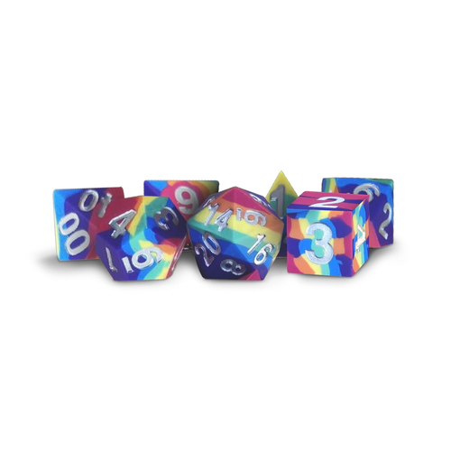 7pc Fanroll By MGD Sharp Edge Silicone Rubber Poly Dice Set Rainbow 16mm