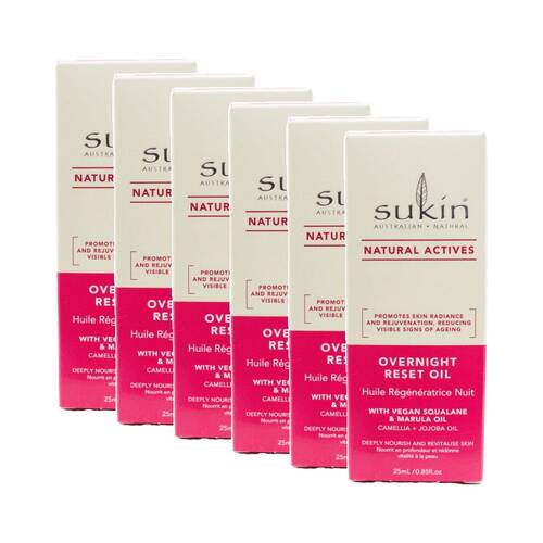 6PK Sukin Overnight Reset Oil/Serum Cemellia + Jojoba Oil Natural Skincare 25ml